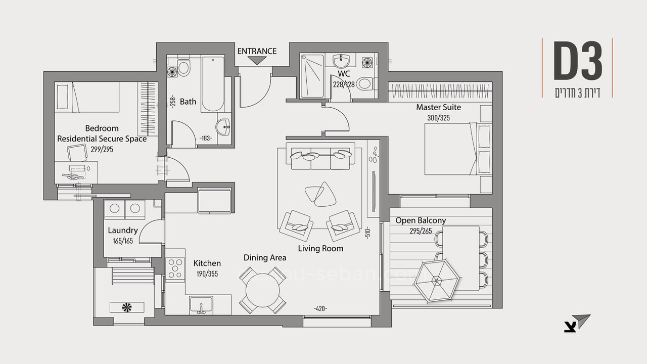 Apartamento 3 cômodos  Jerusalém Holyland 144-IBL-577