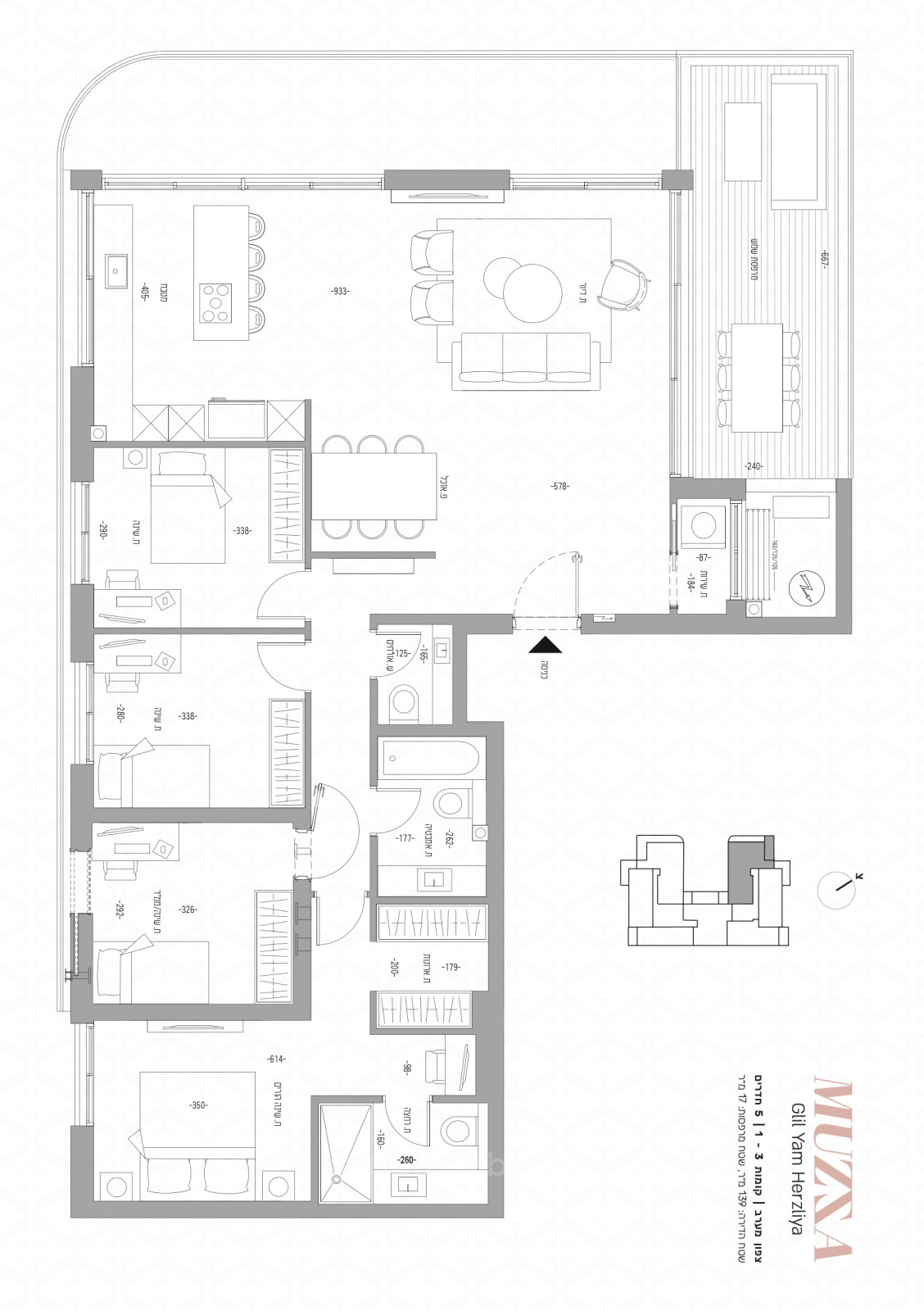 Apartamento 5 cômodos  Herzliya Galil Yam 144-IBL-666