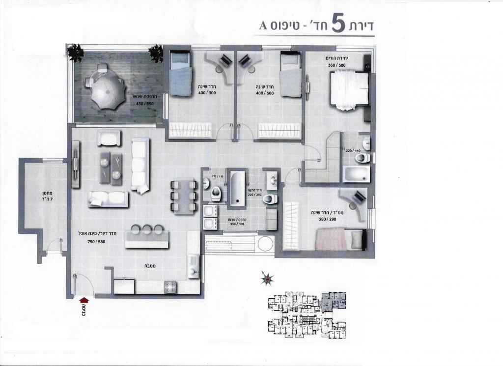 Apartamento 5 cômodos  Ashdod He 210-IBL-1637