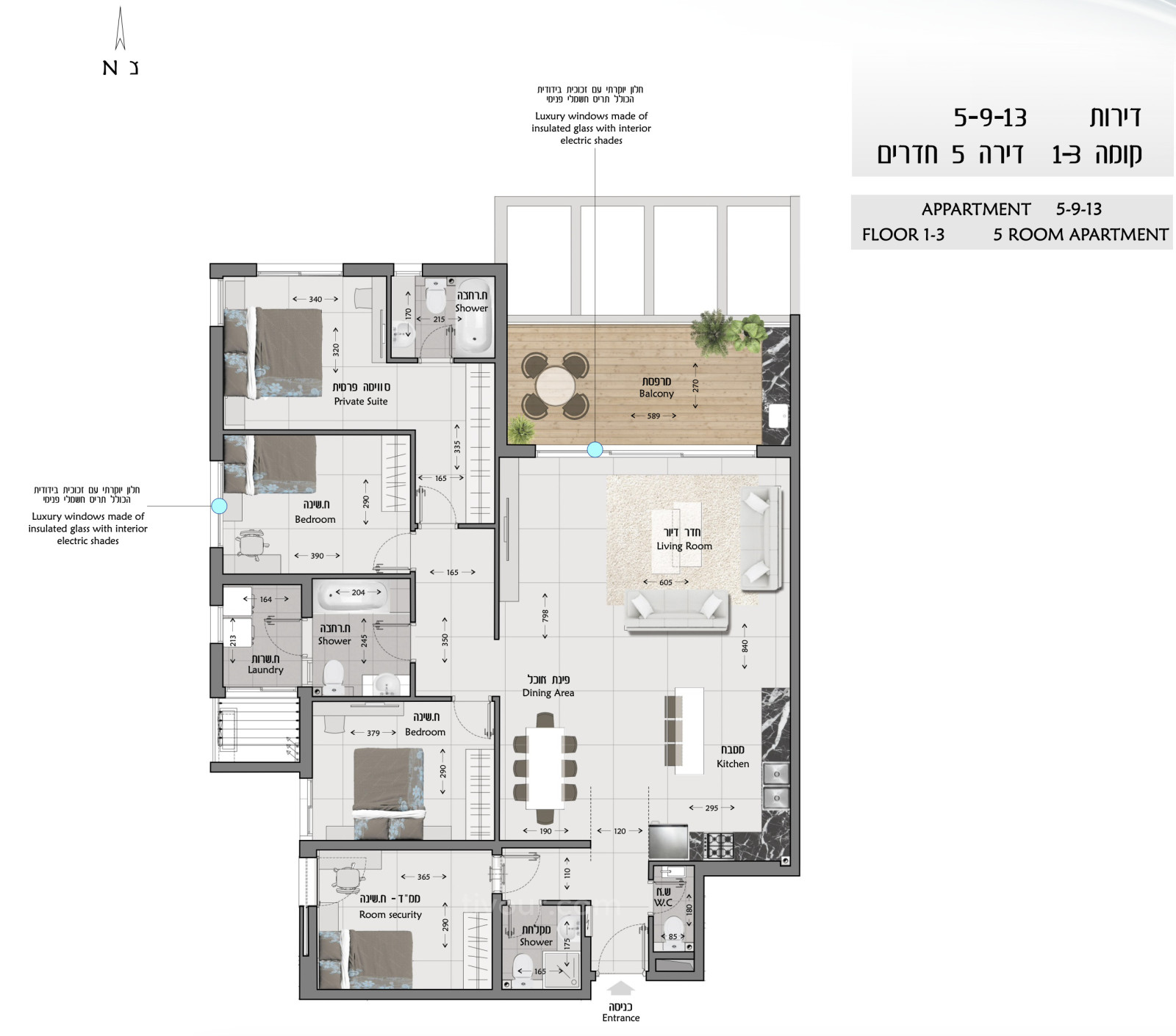 Apartamento 4 cômodos  Ashdod Marina 210-IBL-1988