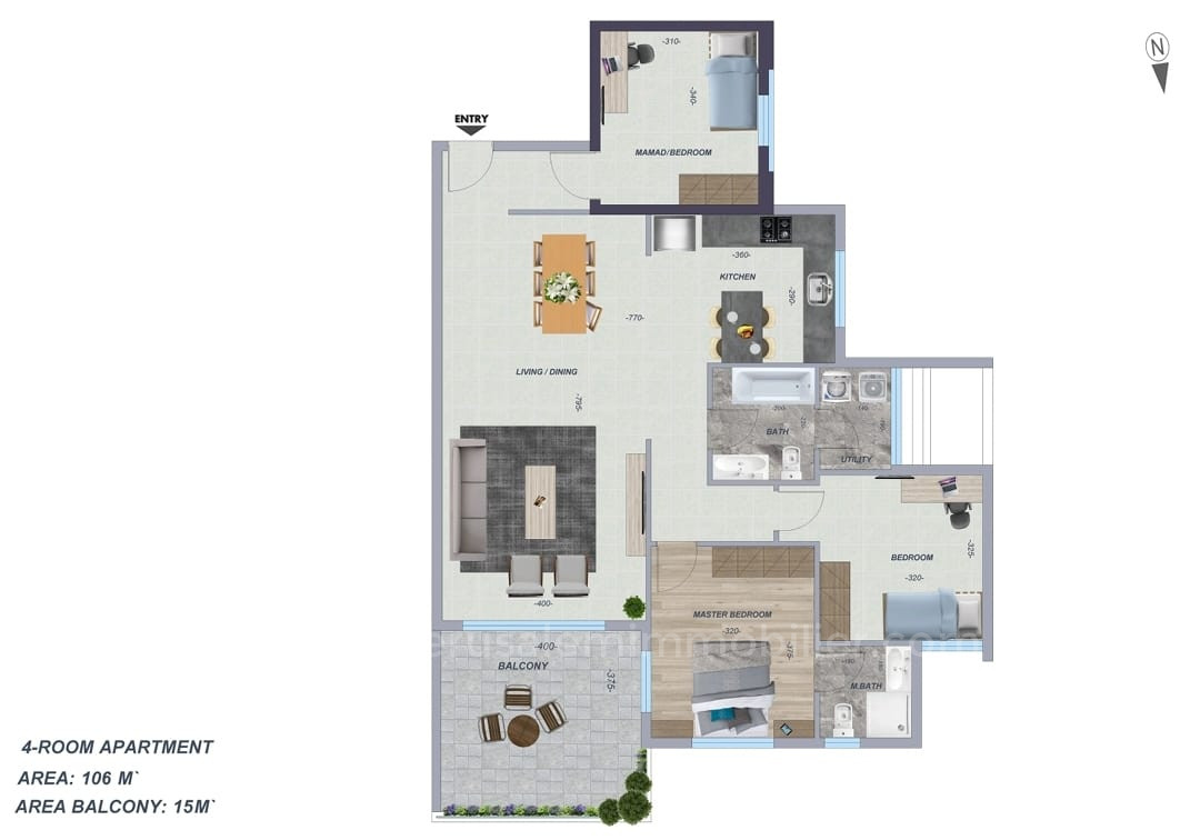 Apartamento 4 cômodos  Netanya Kikar 226-IBL-1817