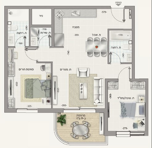 Apartamento 3 cômodos Ashdod Alef 342-IBL-1821