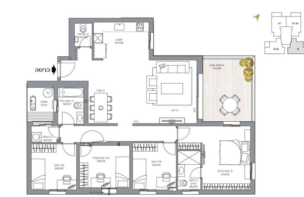 Apartamento 4 cômodos  Netanya Mar 342-IBL-6177