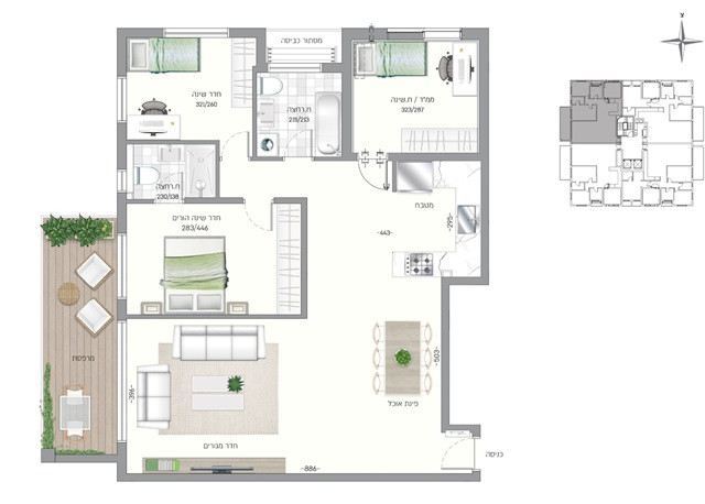 Apartamento 4 cômodos  Herzliya Centro da cidade 342-IBL-6358