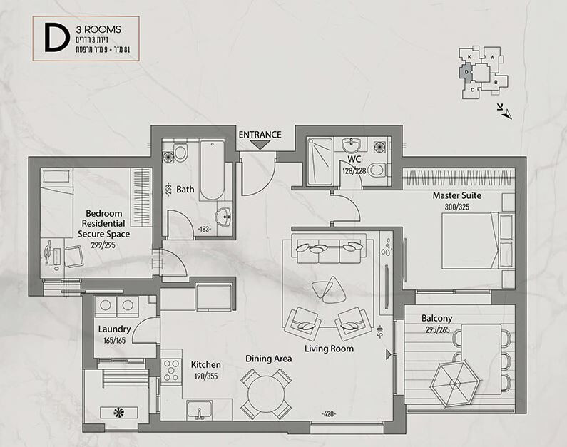 Apartamento 3 cômodos  Jerusalém Holyland 427-IBL-615