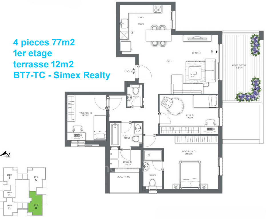 Apartamento 3 cômodos  Jerusalém Talpiot 427-IBL-621