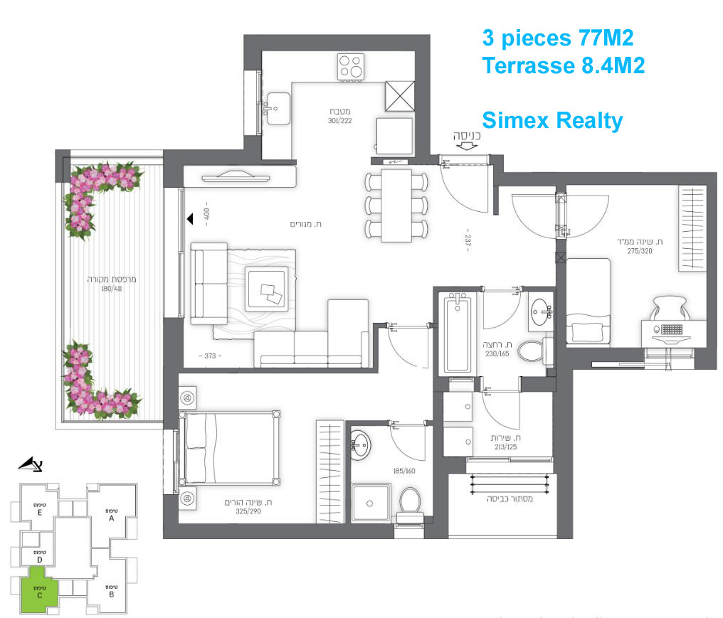 Apartamento 3 cômodos  Jerusalém Talpiot 427-IBL-621