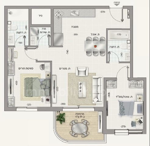 Apartamento 3 cômodos  Ashdod Alef 511-IBL-1157