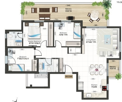 Apartamento 4 cômodos  Eilat Eilat 511-IBL-1612