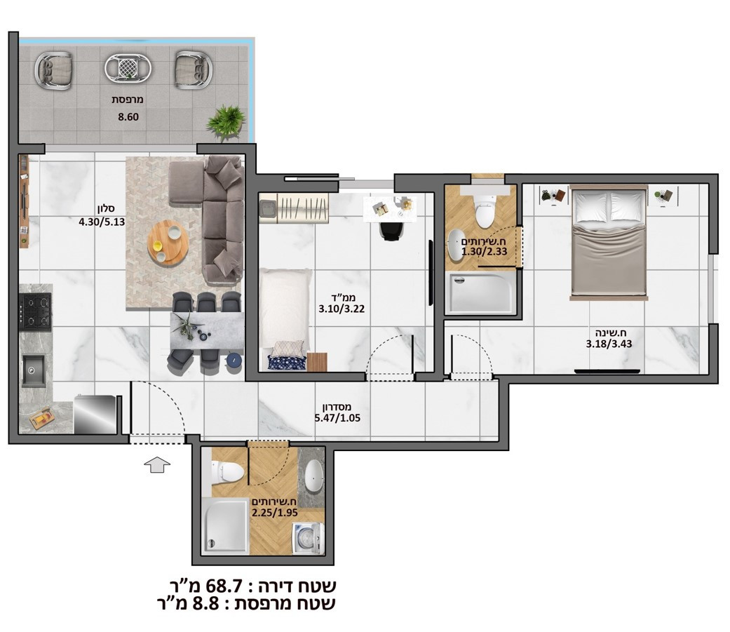Apartamento 2 cômodos Eilat Eilat 511-IBL-1823