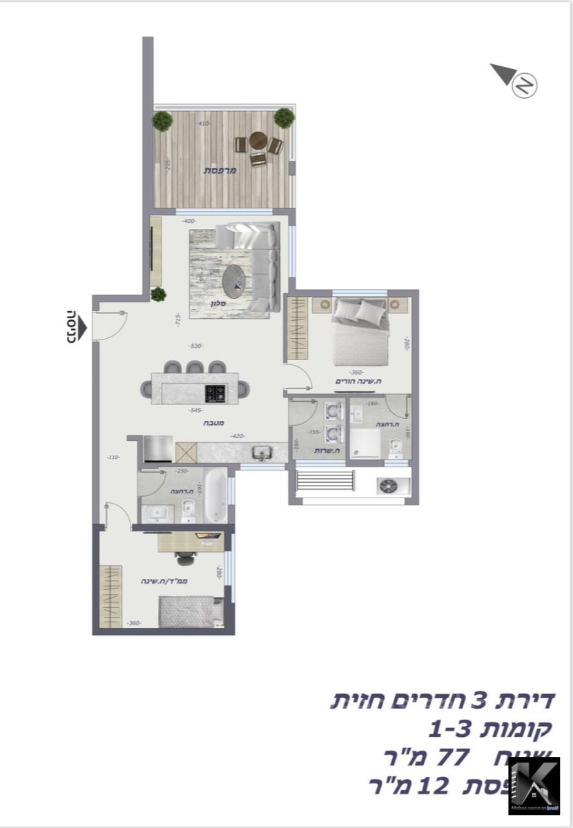 Apartamento 5 cômodos  Netanya Ramat Poleg 513-IBL-133