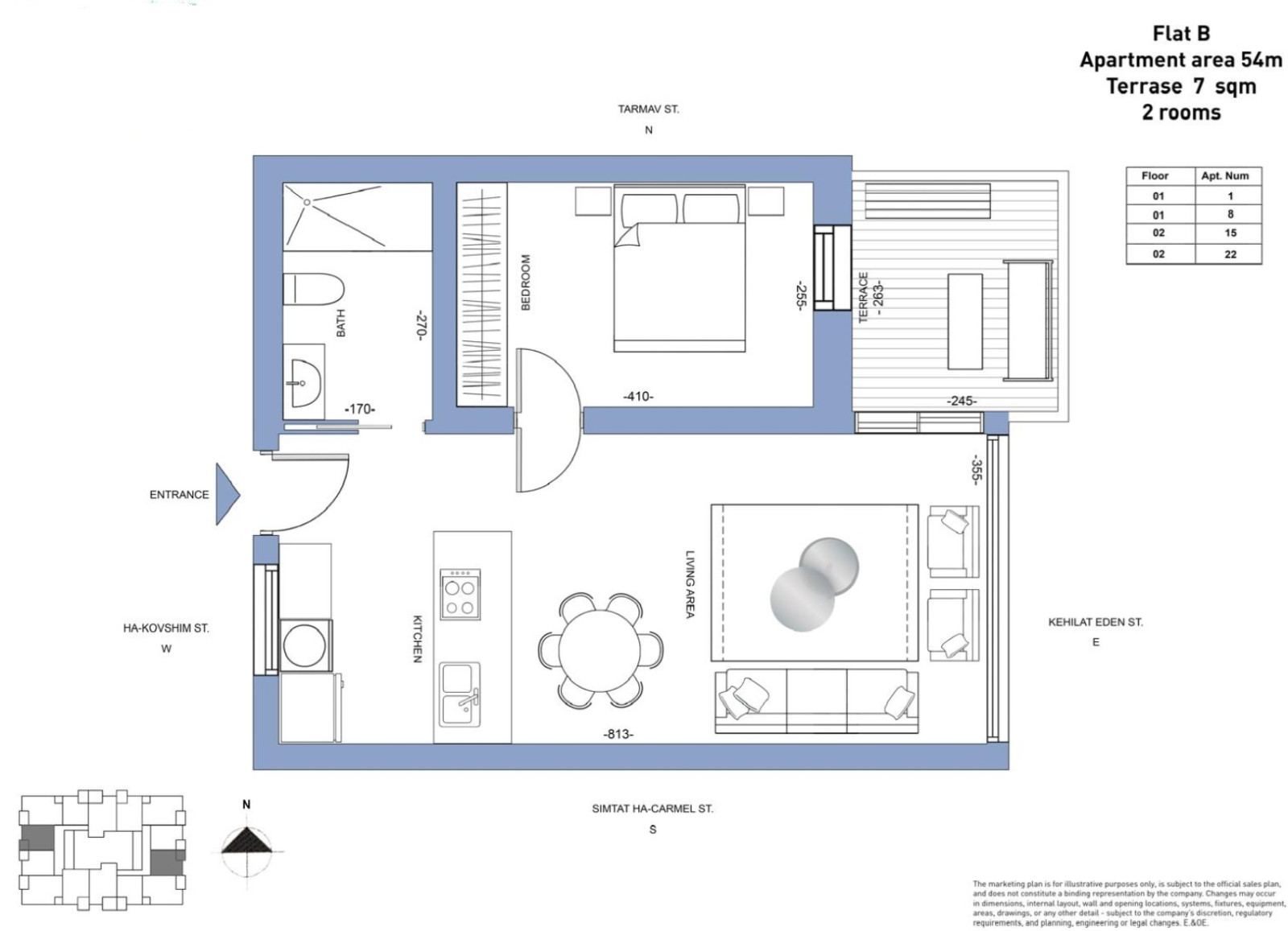Apartamento 2 cômodos Tel Aviv Lev Tel-Aviv 828-IBL-113