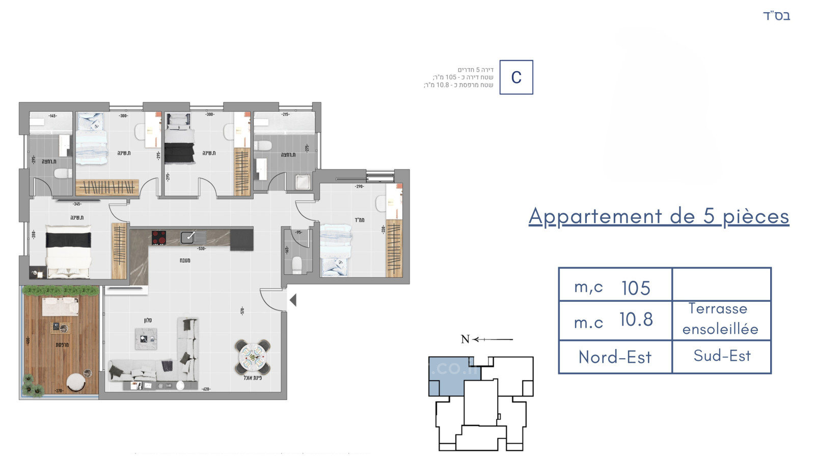 Apartamento 5 cômodos Bat yam Yoseftal 828-IBL-153